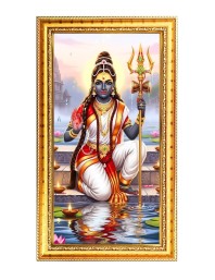 Lord Shiva Digital Golden Color Photo Frame | Hindu Religious Wall Decor | 12x19 Inches - Inspirational Wall Art For Office, Home Decor - Ideal Spiritual Gift (F10362)