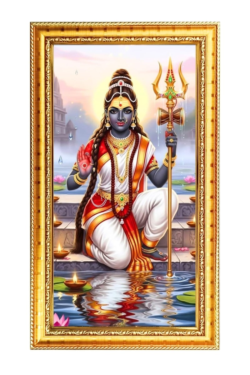 Lord Shiva Digital Golden Color Photo Frame | Hindu Religious Wall Decor | 10x17 Inches - Inspirational Wall Art For Office, Home Decor - Ideal Spiritual Gift (F10362)