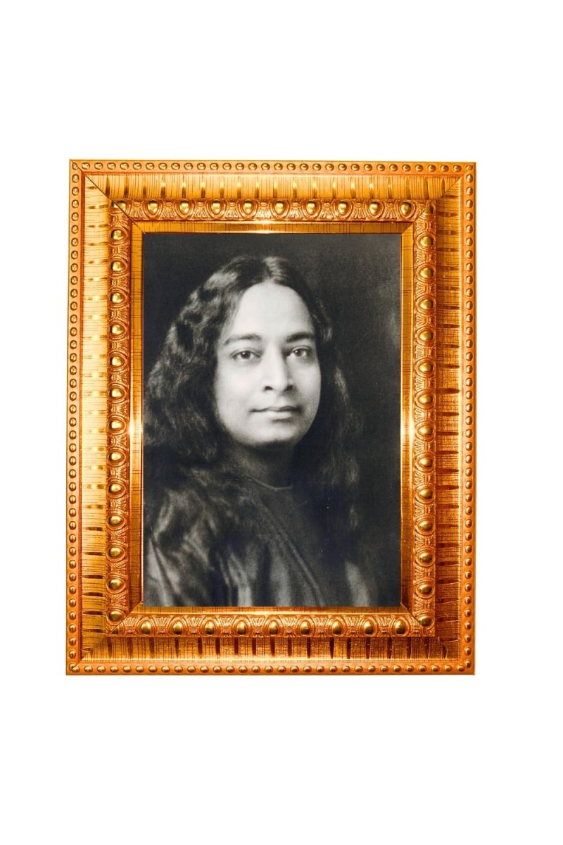 Paramahansa Yogananda Golden Designer Photo Frame | 10x14 Inch Religious Wall Hanging Frame For Home & Office Decoration | Hindu Deity Paramahansa Yogananda Spiritual Gift Item