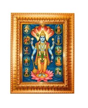 Baby Krishna Golden Designer Photo Frame | 10x14 Inch Religious Wall Hanging Frame For Home, Office Decoration and Spiritual Gift Item (M1)