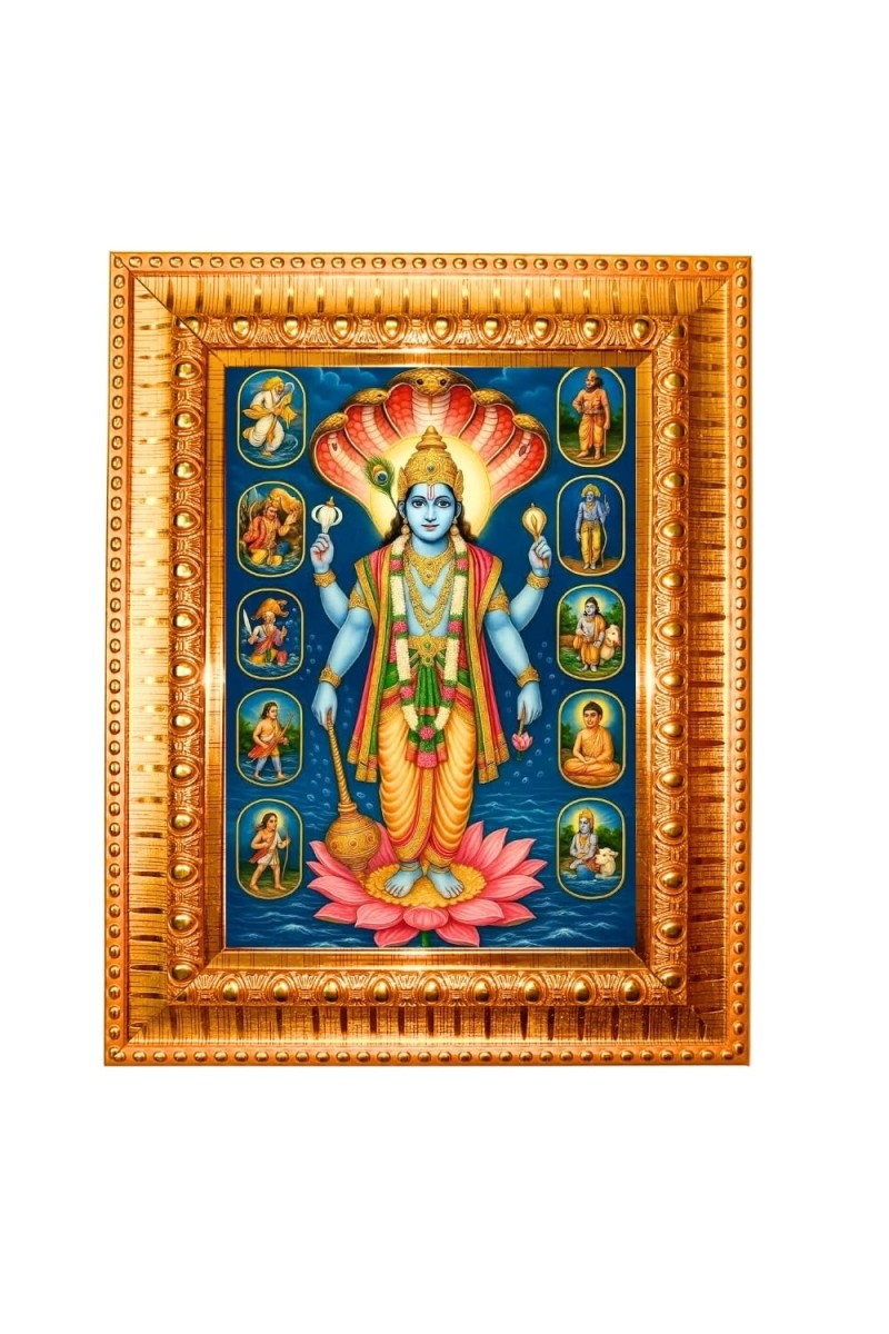 Baby Krishna Golden Designer Photo Frame | 10x14 Inch Religious Wall Hanging Frame For Home, Office Decoration and Spiritual Gift Item (M1)