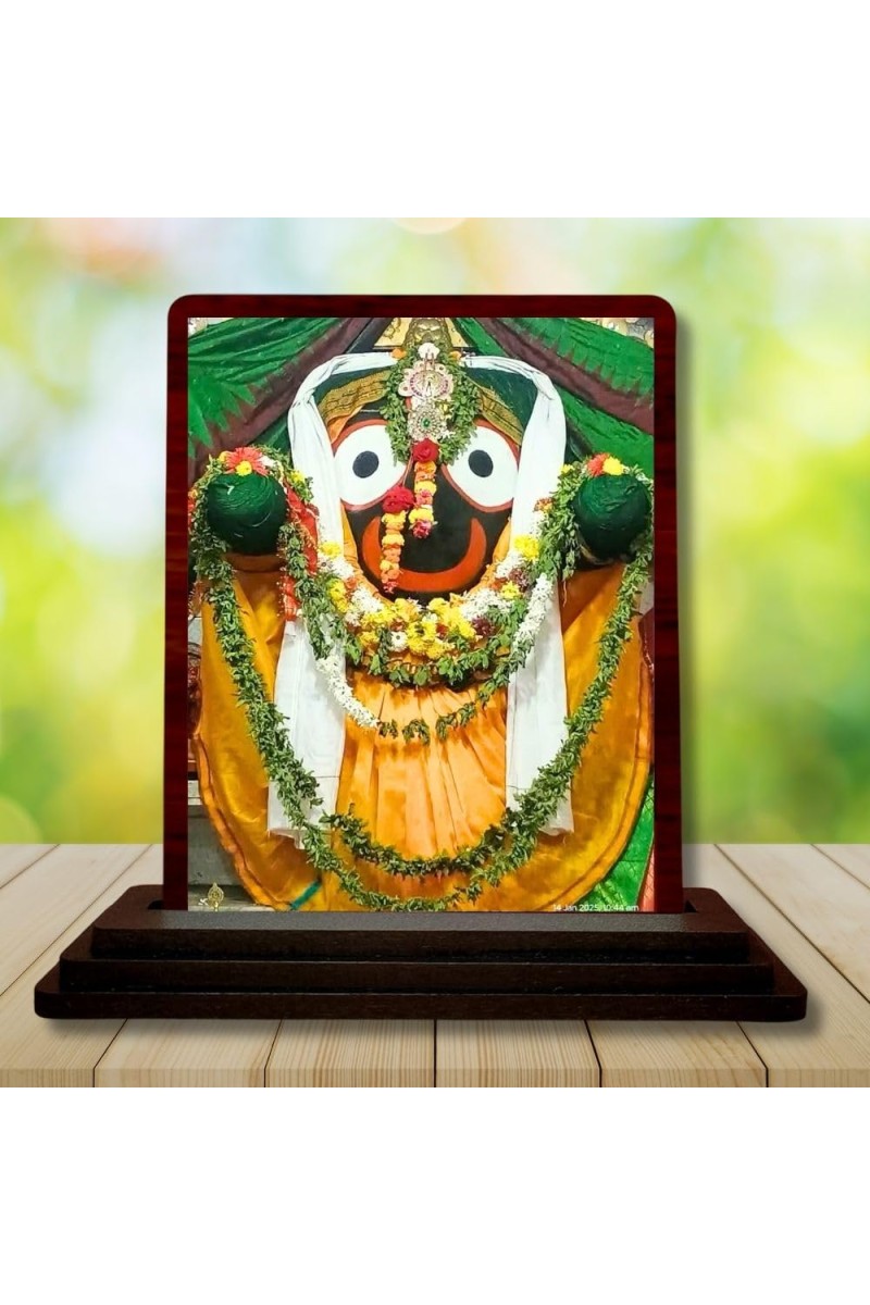 Car Desk/Table Top Lord Jagannath Wooden Photo Stand 3x4 Inches, Compact & Stylish Spiritual Display For Car, Home & Office (Pack Of 1) (F14447)
