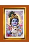 Little Krishna Golden Photo Frame - 10x14 Inches | Elegant Wooden Frame For Home, Office & Temple Decoration | Spiritual Wall & Table Decor And Gift Item (F9457)