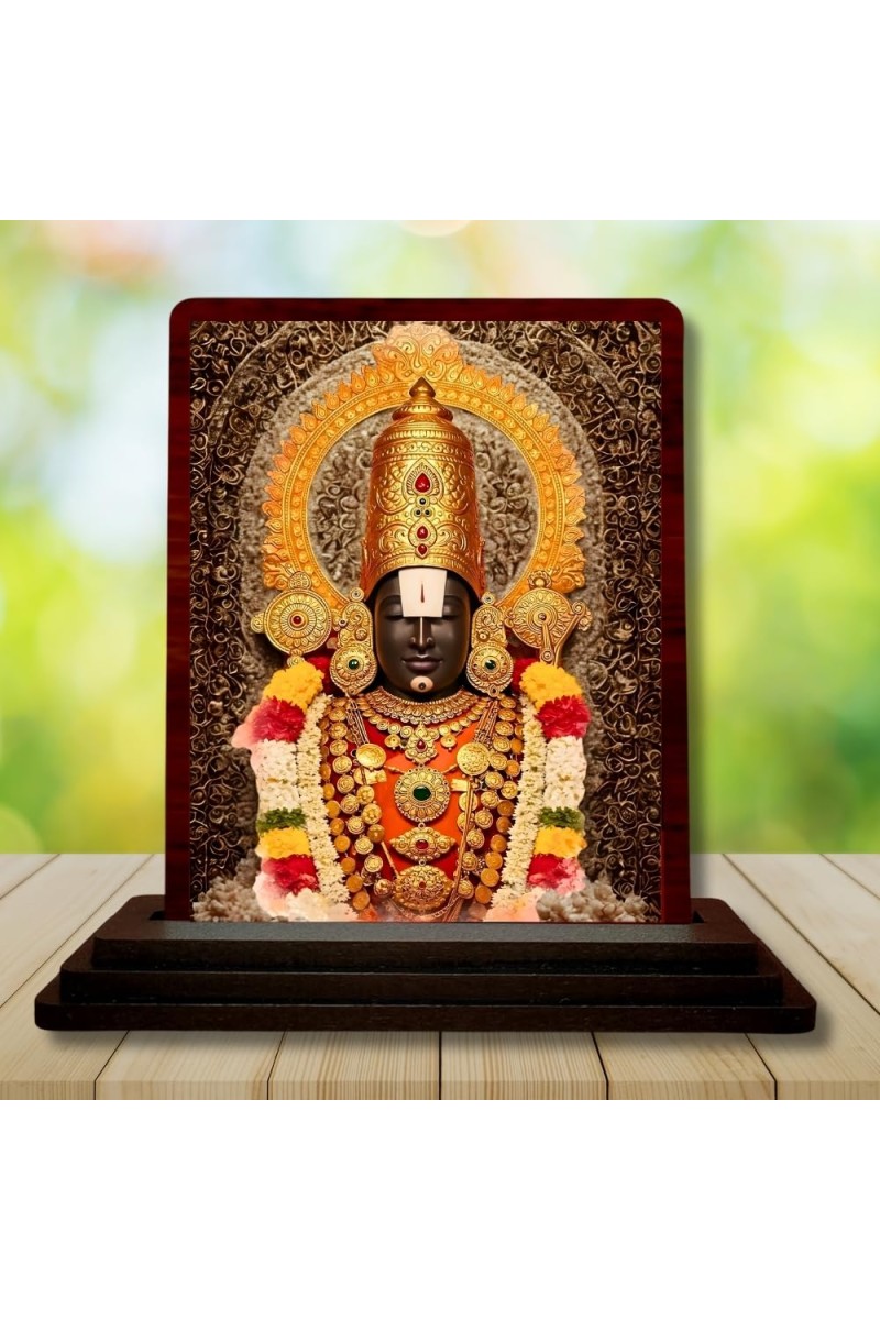 Car Desk/Table Top Lord Balaji Wooden Photo Stand â€“ 3x4 Inches, Compact & Stylish Spiritual Display For Car, Home & Office (Pack Of 1) (F15156)