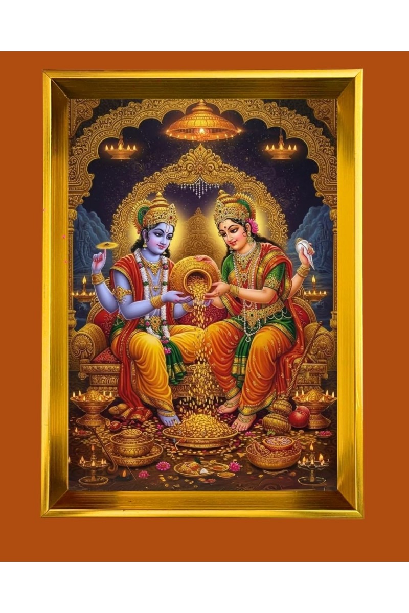 Golden Photo Frame - 10x14 Inches | Elegant Wooden Frame For Home, Office & Temple Decoration | Spiritual Wall & Table Decor and Gift Item