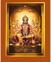 Lord Kubera Golden Photo Frame - 10x14 Inches | Elegant Wooden Frame For Home, Office & Temple Decoration | Spiritual Wall & Table Decor and Gift Item