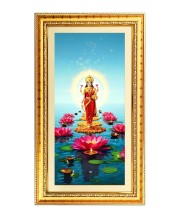 Mata Laxmi Digital Golden Color Photo Frame | Hindu Religious Wall Decor | 8x15 Inches - Inspirational Wall Art For Office, Home Decor - Ideal Spiritual Gift (F10383)