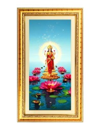 Mata Laxmi Digital Golden Color Photo Frame | Hindu Religious Wall Decor | 8x15 Inches - Inspirational Wall Art For Office, Home Decor - Ideal Spiritual Gift (F10383)