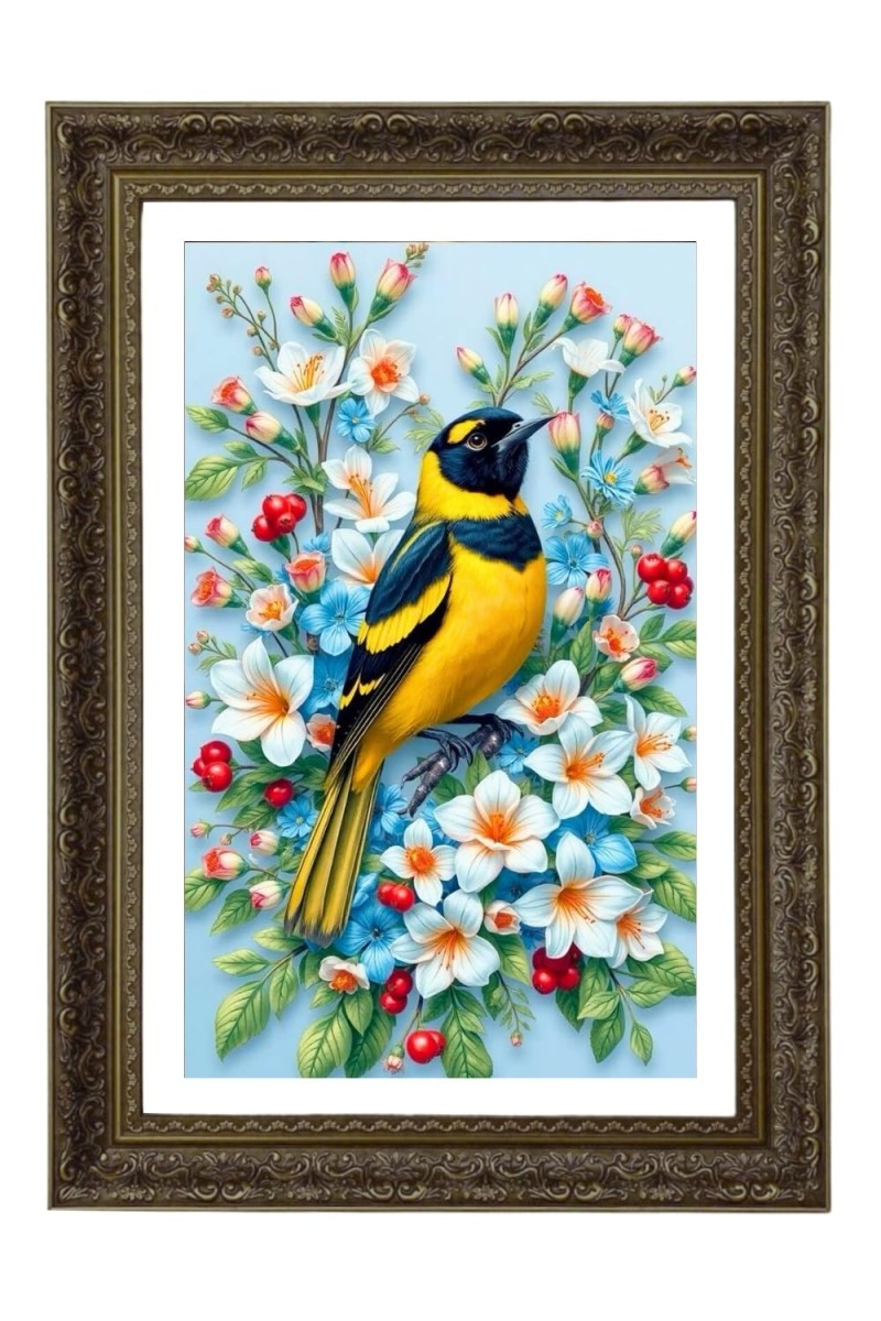 Bird And Flower Design Big Photo Frame - 20x28 Inches For Home,Temple & Office Decoration (F10759)