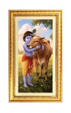 Little Krishna Digital Golden Color Photo Frame | Hindu Religious Wall Decor | 10x17 Inches - Inspirational Wall Art For Office, Home Decor - Ideal Spiritual Gift (F10190)