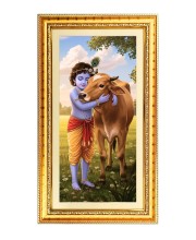 Little Krishna Digital Golden Color Photo Frame | Hindu Religious Wall Decor | 10x17 Inches - Inspirational Wall Art For Office, Home Decor - Ideal Spiritual Gift (F10190)