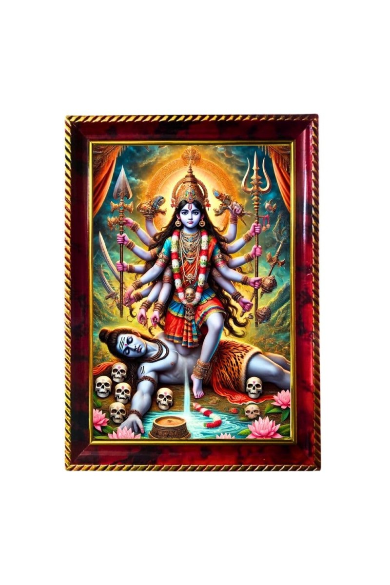 Goddess Kali Photo Frame For Wall & Table | 7x9 Inch Golden Cherry Finish | Decorative Goddess Kali Photo Frame For Home, Office & Pooja Room (F11349)