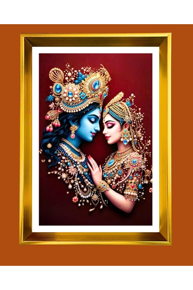 Golden Photo Frame - 10x14 Inches | Elegant Wooden Frame For Home, Office & Temple Decoration | Spiritual Wall & Table Decor and Gift Item