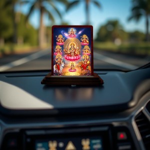 Car Desk/Table Top Ashta Lakshmi Wooden Photo Stand 3x4 Inches, Compact & Stylish Spiritual Display For Car, Home & Office (Pack Of 1) (F14354)