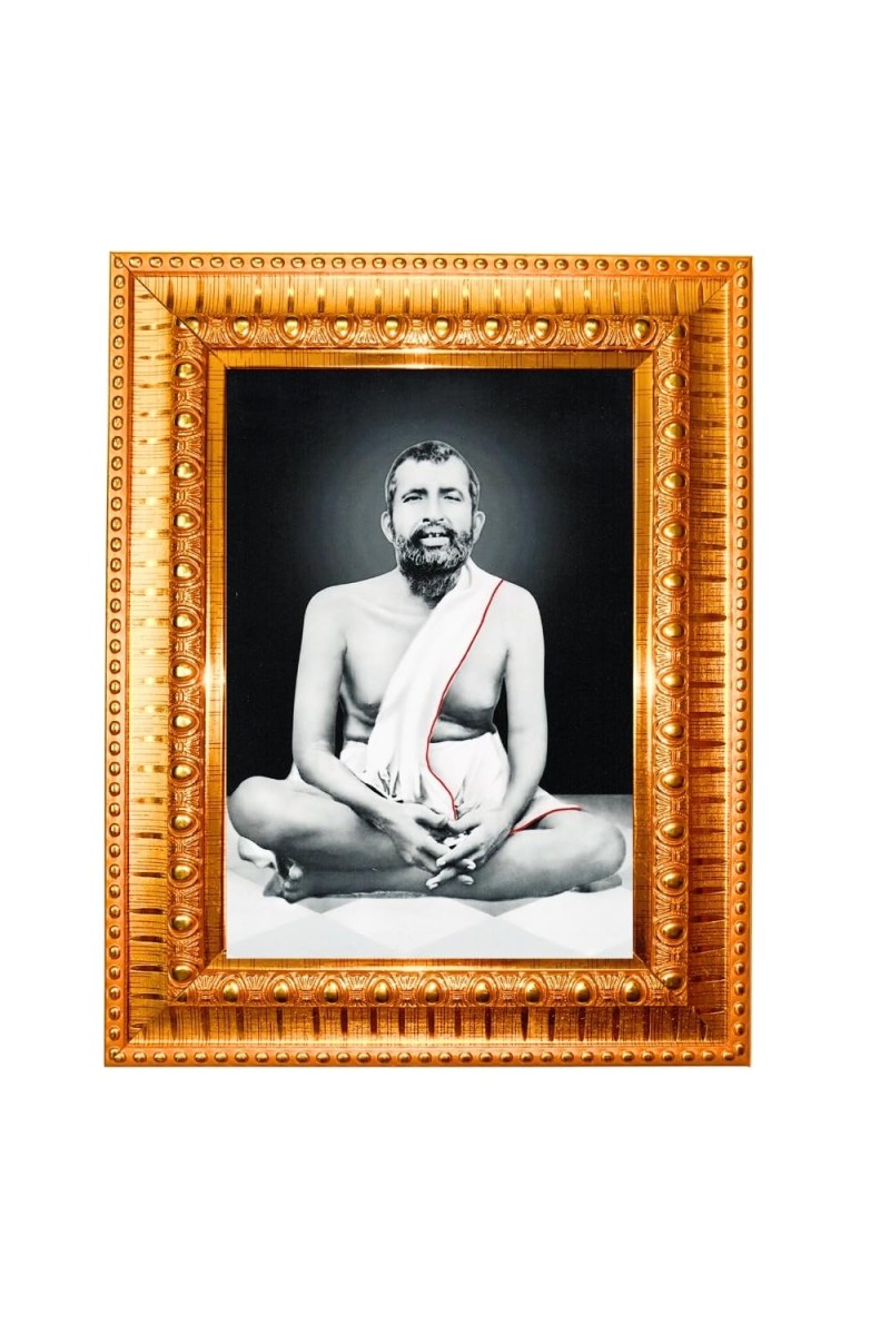 Sri Ramkrishna Golden Designer Photo Frame | 18x22 Inch Religious Wall Hanging Frame For Home & Office Decoration | Hindu Deity Spiritual Gift Item