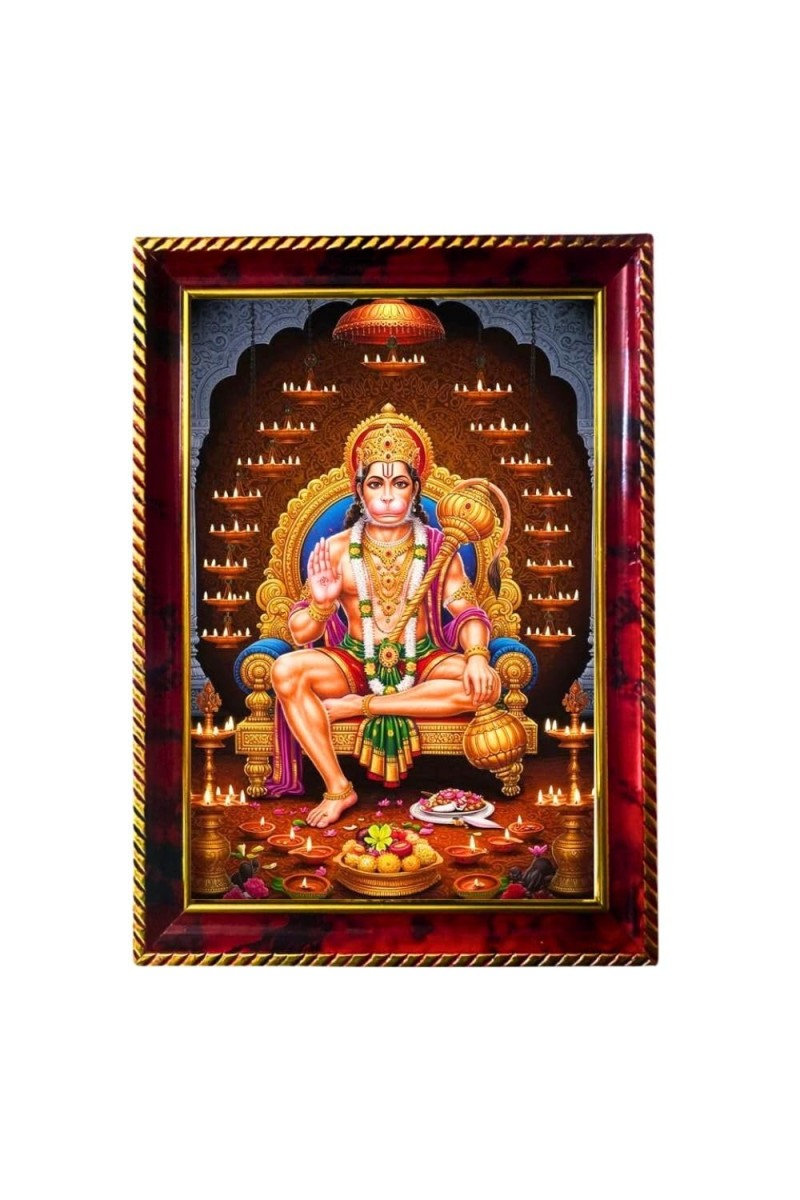 Lord Hanuman Photo Frame For Wall & Table | 7x9 Inch Golden Cherry Finish | Decorative Lord Hanuman Photo Frame For Home, Office & Pooja Room (F11920)