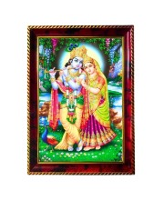 Lord Krishna And Radha Photo Frame For Wall & Table | 7x9 Inch Golden Cherry Finish | Decorative Lord Krishna And Radha Photo Frame For Home, Office & Pooja Room (F11789)