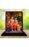 Car Desk/Table Top Lord Rama Sita Wooden Photo Stand 3x4 Inches, Compact & Stylish Spiritual Display For Car, Home & Office (Pack Of 1) (F14352)