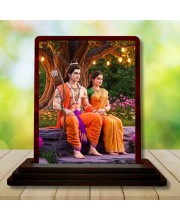 Car Desk/Table Top Lord Rama Sita Wooden Photo Stand 3x4 Inches, Compact & Stylish Spiritual Display For Car, Home & Office (Pack Of 1) (F14352)
