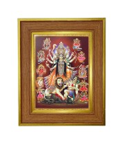 Goddess Durga Maa Photo Frame 10x14 Inches-Brown Wooden Frame For Home, Office & Temple Decoration And Gifting (F6278)