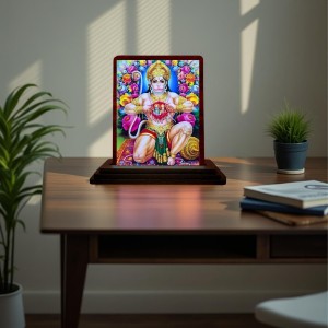 Car Desk/Table Top Lord Hanuman Wooden Photo Stand 3x4 Inches, Compact & Stylish Spiritual Display For Car, Home & Office (Pack Of 1) (F14135)