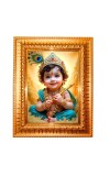 Baby Krishna Golden Designer Photo Frame | 10x14 Inch Religious Wall Hanging Frame For Home & Office Decoration | Hindu Deity Baby Krishna Spiritual Gift Item