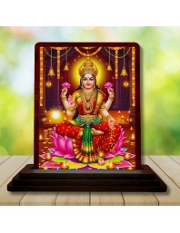 Car Desk/Table Top Maa Laxmi Wooden Photo Stand 3x4 Inches, Compact & Stylish Spiritual Display For Car, Home & Office (Pack Of 1) (F15056)