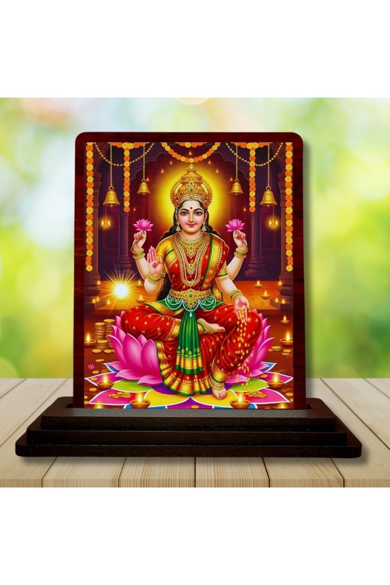 Car Desk/Table Top Maa Laxmi Wooden Photo Stand â€“ 3x4 Inches, Compact & Stylish Spiritual Display For Car, Home & Office (Pack Of 1) (F15056)