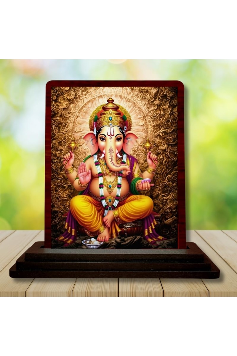 Car Desk/Table Top Lord Ganesha Wooden Photo Stand â€“ 3x4 Inches, Compact & Stylish Spiritual Display For Car, Home & Office (Pack Of 1) (F15076)