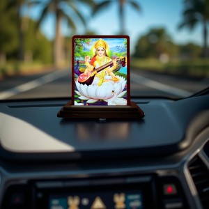 Car Desk/Table Top Goddess Saraswathi Wooden Photo Stand 3x4 Inches, Compact & Stylish Spiritual Display For Car, Home & Office (Pack Of 1) (F14137) Car Desk/Table Top Goddess Saraswathi Wooden Photo Stand 3x4 Inches, Compact & Stylish Spiritual Display For Car, Home & Office (Pack Of 1) (F14137)