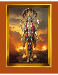 Lord Vishnu Golden Photo Frame - 10x14 Inches | Elegant Wooden Frame For Home, Office & Temple Decoration | Spiritual Wall & Table Decor and Gift Item