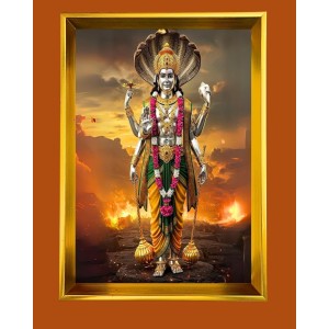 Lord Vishnu Golden Photo Frame - 10x14 Inches | Elegant Wooden Frame For Home, Office & Temple Decoration | Spiritual Wall & Table Decor and Gift Item