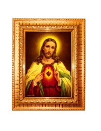 Jesus Christ Golden Designer Photo Frame | 10x14 Inch Religious Wall Hanging Frame For Home & Office Decoration | Hindu Deity Spiritual Gift Item
