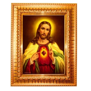 Jesus Christ Golden Designer Photo Frame | 10x14 Inch Religious Wall Hanging Frame For Home & Office Decoration | Hindu Deity Spiritual Gift Item