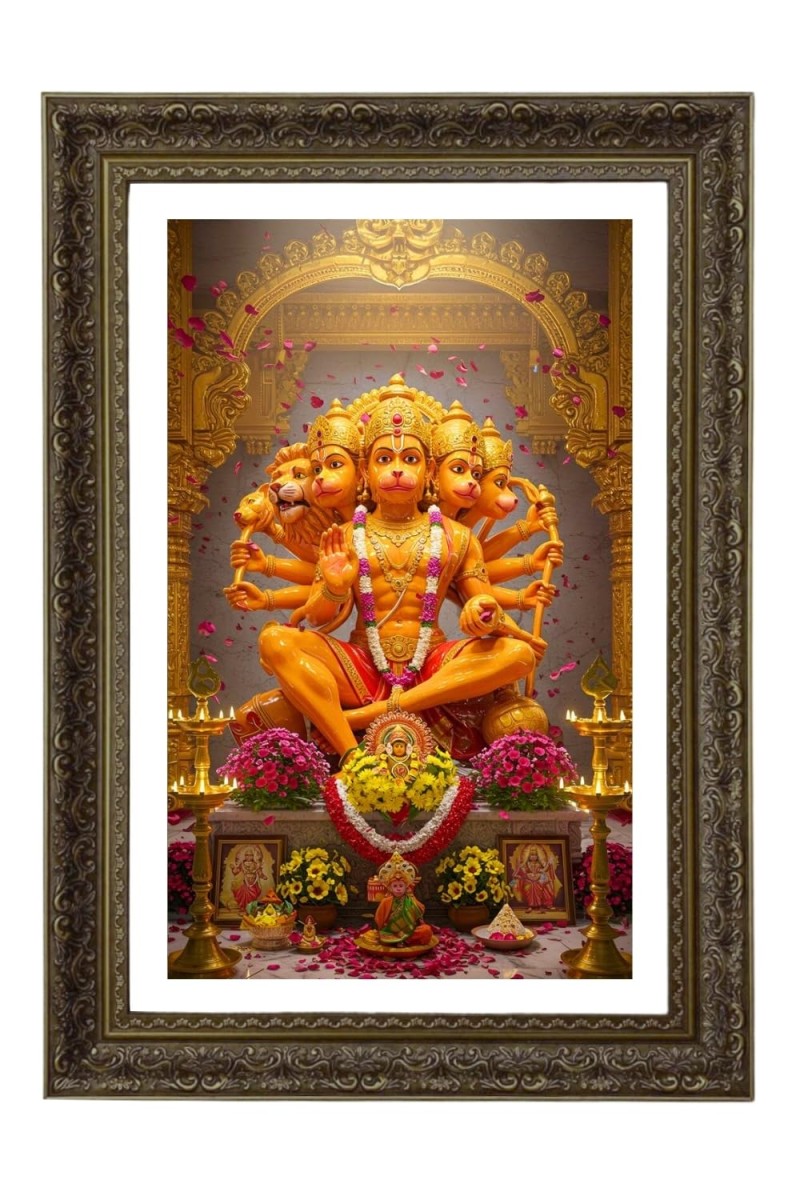 Lord Panchamukhi Hanuman Big Photo Frame - 20x28 Inches For Home,Temple & Office Decoration (F10721)