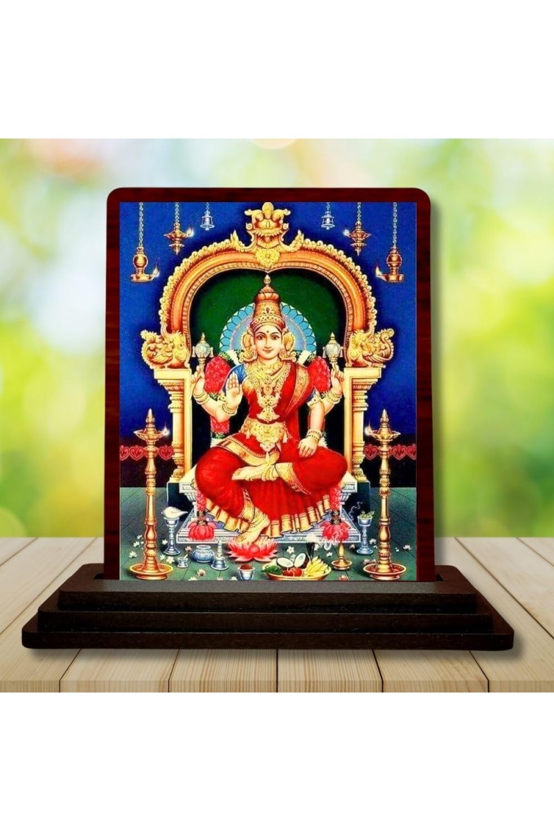 Car Desk/Table Top Goddess Kamakshi Amman Wooden Photo Stand 3x4 Inches, Compact & Stylish Spiritual Display For Car, Home & Office (Pack Of 1) (F14644)
