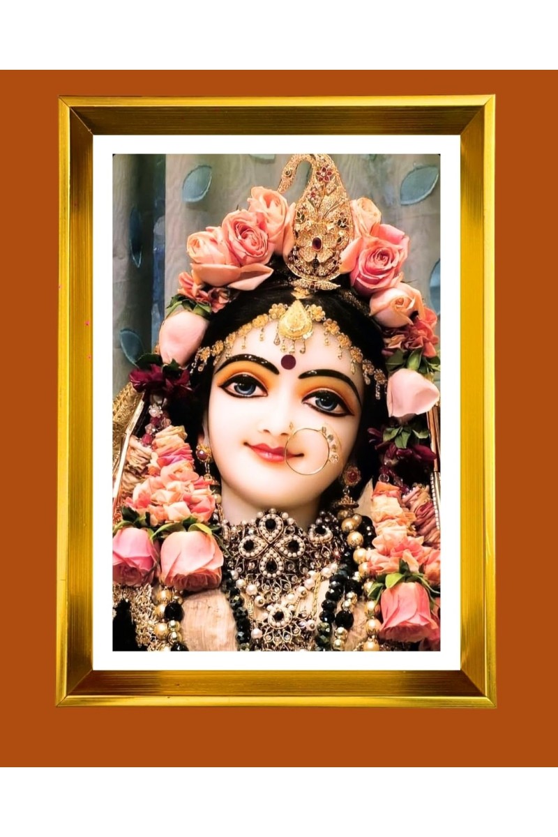 Divine Radha Rani Golden Photo Frame - 10x14 Inches | Elegant Wooden Frame For Home, Office & Temple Decoration | Spiritual Wall & Table Decor and Gift Item