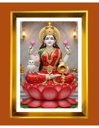 Mata Lakshmi Golden Photo Frame - 10x14 Inches | Elegant Wooden Frame For Home, Office & Temple Decoration | Spiritual Wall & Table Decor And Gift Item (F9445)