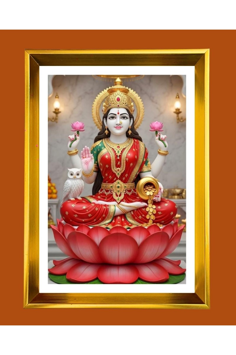 Mata Lakshmi Golden Photo Frame - 10x14 Inches | Elegant Wooden Frame For Home, Office & Temple Decoration | Spiritual Wall & Table Decor and Gift Item
