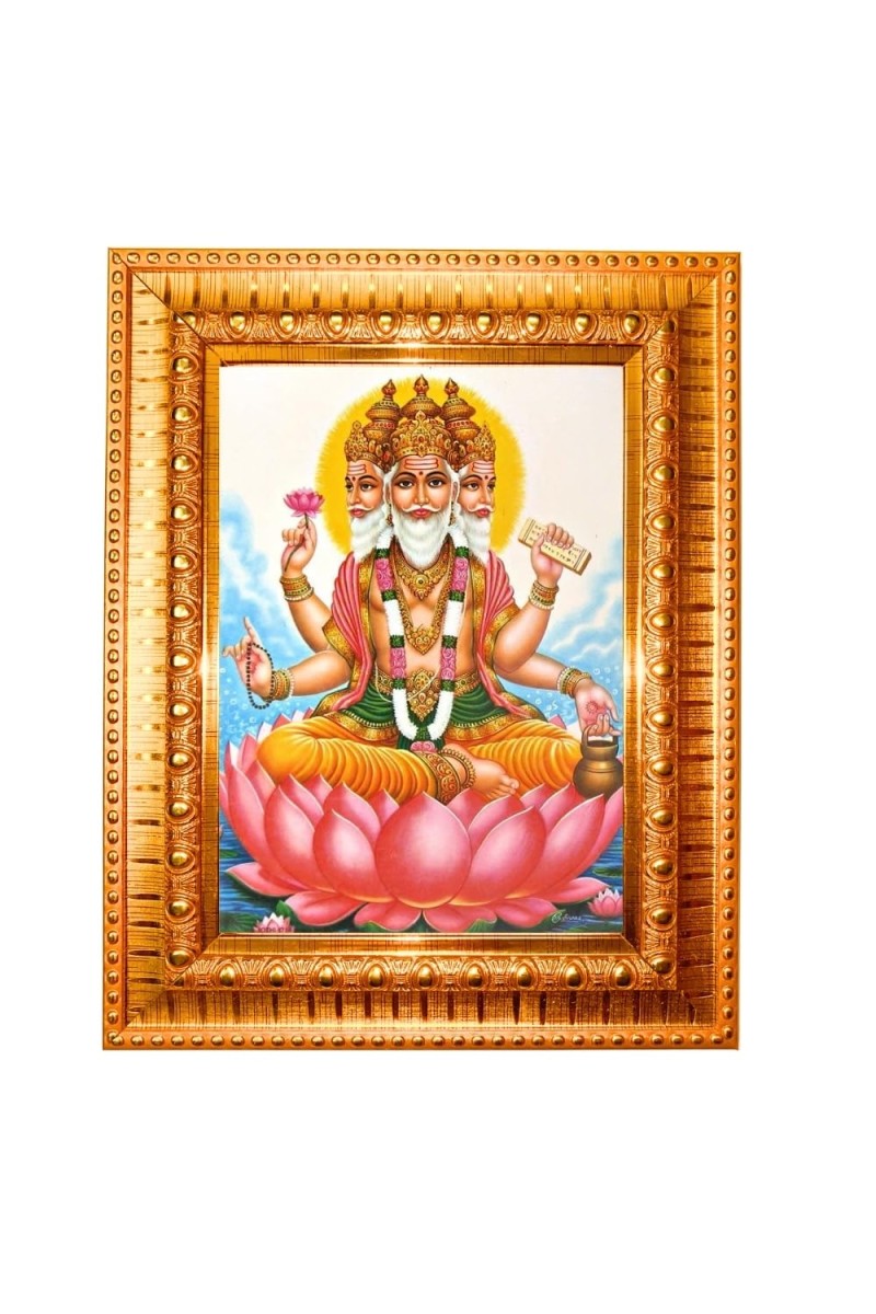 TrimurtiVishnu Golden Designer Photo Frame | 10x14 Inch Religious Wall Hanging Frame For Home, Office Decoration and Spiritual Gift Item