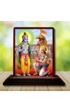 Car Desk/Table Top Lord Krishna Arjuna Wooden Photo Stand 3x4 Inches, Compact & Stylish Spiritual Display For Car, Home & Office (Pack Of 1) (F14249)
