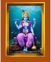Lord Vishnu Golden Photo Frame - 16x20 Inches | Elegant Wooden Frame For Home, Office & Temple Decoration | Spiritual Wall & Table Decor And Gift Item (F9781)