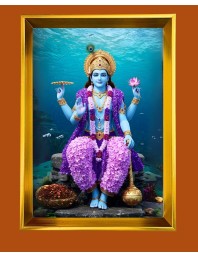 Lord Vishnu Golden Photo Frame - 10x14 Inches | Elegant Wooden Frame For Home, Office & Temple Decoration | Spiritual Wall & Table Decor And Gift Item (F9781)