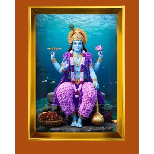 Lord Vishnu Golden Photo Frame - 10x14 Inches | Elegant Wooden Frame For Home, Office & Temple Decoration | Spiritual Wall & Table Decor And Gift Item (F9781)