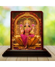 Car Desk/Table Top Goddess Lakshmi Wooden Photo Stand 3x4 Inches, Compact & Stylish Spiritual Display For Car, Home & Office (Pack Of 1) (F14609)