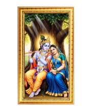 Divine Radha Krishna Digital Golden Color Photo Frame | Hindu Religious Wall Decor | 10x17 Inches - Inspirational Wall Art For Office, Home Decor - Ideal Spiritual Gift (F10301)