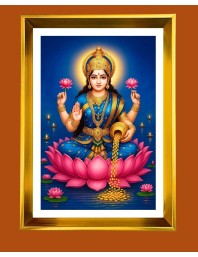 Maa Lakhsmi Golden Photo Frame - 10x14 Inches | Elegant Wooden Frame For Home, Office & Temple Decoration | Spiritual Wall & Table Decor and Gift Item