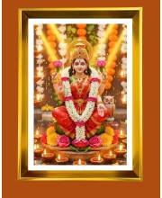 Mata Lakhsmi Golden Photo Frame - 16x20 Inches | Elegant Wooden Frame For Home, Office & Temple Decoration | Spiritual Wall & Table Decor And Gift Item (F9562)