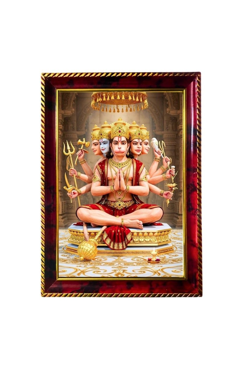 Lord Hanuman Photo Frame For Wall & Table | 7x9 Inch Golden Cherry Finish | Decorative Lord Hanuman Photo Frame For Home, Office & Pooja Room (F11316)