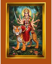 Jai Mata Devi Golden Photo Frame - 10x14 Inches | Elegant Wooden Frame For Home, Office & Temple Decoration | Spiritual Wall & Table Decor and Gift Item